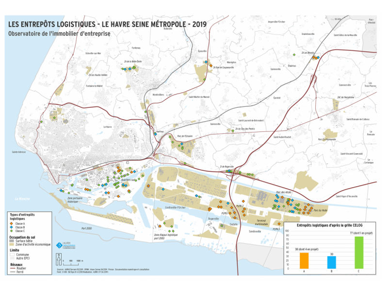 Carte - Les entrepôts logistique - Le Havre Seine Métropole - 2019