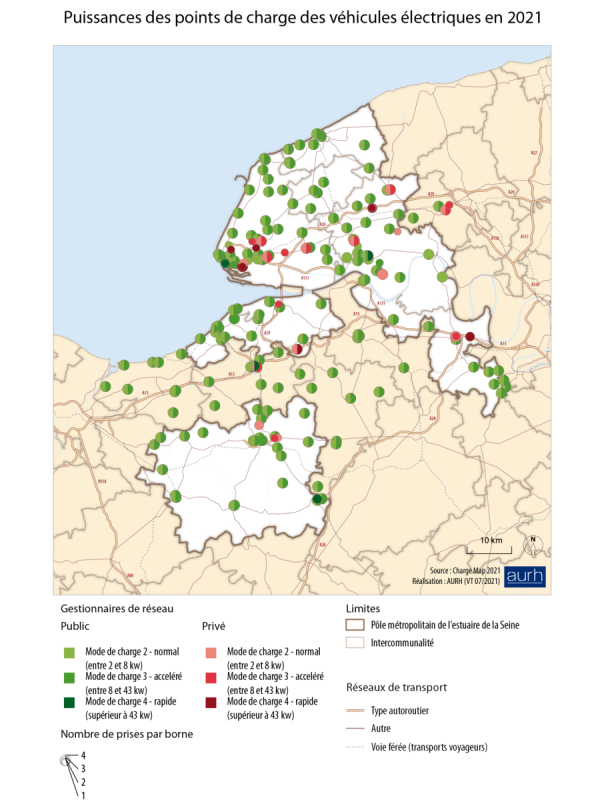 Puissance des points de charge des véhicules électrique en 2021 dans l'estuaire de la Seine