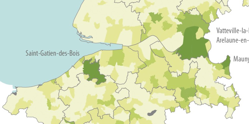 La surface boisée dans les communes de l'estuaire de la Seine