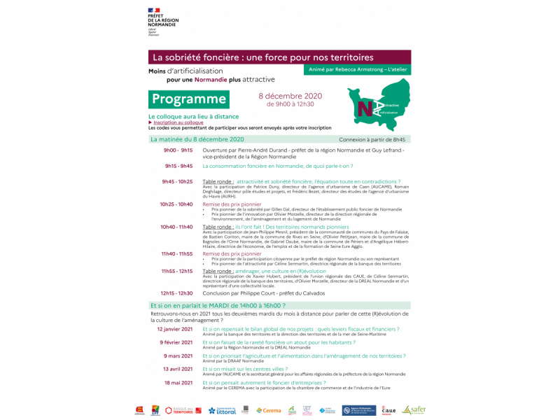 Programme du colloque La sobriété foncière, pour une Normandie plus attractive.