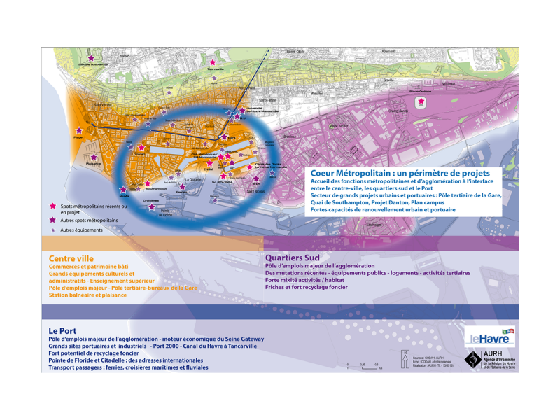 Le coeur métropolitain de la Ville du Havre - Carte extraite du PADD du PLU de la Ville du Havre